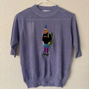 NEW WITH TAGS Size S South Korean Namugrim Embroidered Purple Sparkle T-Shirt